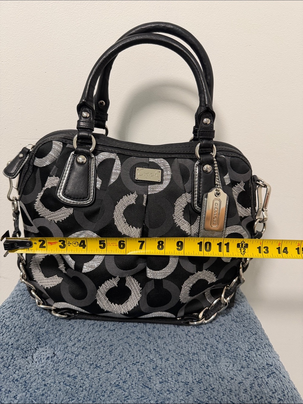 Coach Black & Silver Signature Circle Satchel with Chain-Detail Strap vintage - Picture 4 of 16